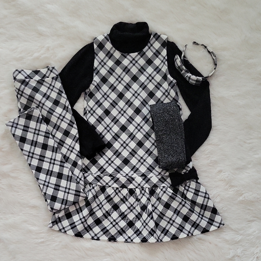 Gymboree Black & White Winter Plaid Dress/Pants Set Size 8/10 Girls